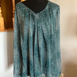 Boden Green Elegant  Polkadot Sheer‎ Long Sleeve V-Neck Blouse Size 18